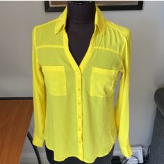 Yellow Portofino Shirt Express Size Xs Brand New With The Tags Retails $59.90 Yellow Summer Office Shirt, Casual Yellow Office Shirt, Yellow Fitted Top For Office, Fitted Yellow Top For Office, Chic Yellow Fitted Shirt, Chic Fitted Yellow Shirt, Portofino Shirt, Shirt Color, Colorful Shirts