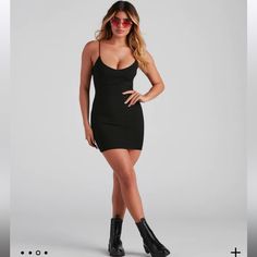 New With Tags Trendy Black V-neck Bodycon Dress, Black Casual Mini Dress For Night Out, Casual Mini Bodycon Dress For Night Out, Edgy V-neck Mini Dress For Spring, Casual Black Bodycon Dress For Night Out, Black Mini Bodycon Dress For Day Out, Black Mini Length Bodycon Dress For Day Out, Hot Summer Looks, Homecoming Outfits