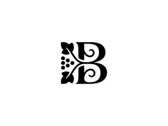 the letter b is made up of vines and leaves in black on a white background