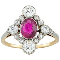 Edwardian Ruby and Diamond Cluster Ring Luxurious Rings, Vintage Cluster Ring, Cluster Ring Set, Edwardian Ring, Antique Diamond, Ruby Diamond, Diamond Cluster Ring, Art Deco Ring, Delicate Rings