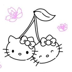 hello kitty coloring pages with flowers and butterflies on the ground, one is holding a pink flower