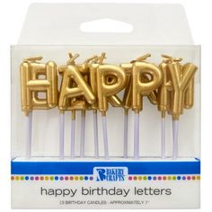 happy birthday candles with gold foil balloons in a carded box, set of 6