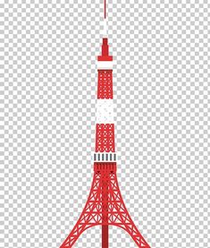 the eiffel tower in red and white is shown on a transparent background, it looks