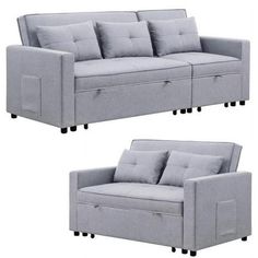 two gray couches with storage underneath the armrests and one on each side