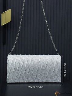 BirdinBag - Silver Metallic Square Chain Bag, Elegant Purse for Weddings, Proms, and Parties Silver Handheld Evening Bag With Chain Strap, Handheld Silver Evening Bag With Chain Strap, Silver Envelope Clutch For Wedding, Silver Formal Bag With Chain Strap, Elegant Silver Bag With Chain Strap, Formal Silver Envelope Evening Bag, Silver Envelope Evening Bag, Silver Clutch With Chain Strap For Wedding, Wedding Clutch Bag With Chain Strap