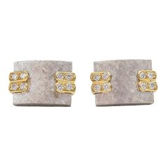 This is part of Chairish’s Fine Jewelry assortment.  These elegant 1970s cufflinks feature an 18k white gold rectangle with a Florentine finish with 2 diamond bar yellow gold accents on either side. Even the t-bar closure has a white gold Florentine finish. Marked 18k BAGH and in a box from NY jeweler Friman & Stein. Diamond Bar, White Gold Diamonds, Gold Accents, Yorkie, Cufflinks, Onyx, 1970s, Fine Jewelry, White Gold