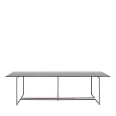 a rectangular table with metal legs on an isolated white background, viewed from the front