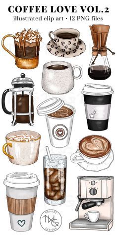 coffee love vol2 illustrated clip art for use in design and scrapbooking by the graphics fairy