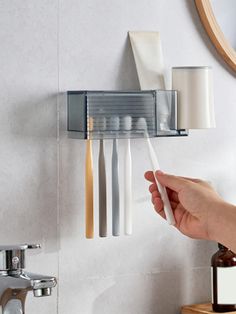 Grey  Collar  ABS Plain Toothbrush Holders & Racks Embellished   Storage & Organization Wall Mounted Toothbrush Holder, Toothbrush And Toothpaste Holder, Razor Holder, Balcony Grill Design, Toothbrush Storage, Toothpaste Holder, Electric Brush, Toothbrush Toothpaste, Bathroom Toothbrush Holder