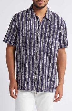 The Normal Brand Freshwater Short Sleeve Button-Up Shirt | Nordstrom Embroidered Vines, Embroidered Shorts, Navy Blazer, Short Sleeve Button Up, Sports Shirts, Warm Weather, Sunny Days, Patch Pocket, Vines