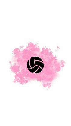 a pink and black watercolor splash with a volleyball ball on it's side