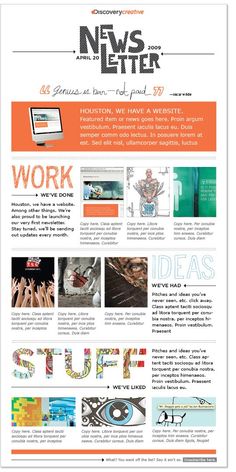 the news letter website is displayed in orange and white, with images of people on it