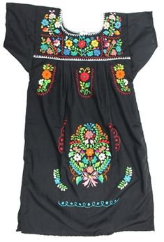 Traditional Black Dress For Cinco De Mayo, Black Dresses For Cinco De Mayo Fiesta, Black Embroidered Dress For Spring Fiesta, Black Embroidered Dress For Fiesta In Spring, Black Embroidered Dress For Fiesta, Black Embroidered Dress For Fiesta With Floral Details, Fiesta Embroidered Short Sleeve Dresses, Embroidered Short Sleeve Fiesta Dress, Childs Mexican Dress