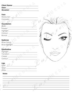 Makeup Artist Consultation Face Chart DIGITAL DOWNLOAD | Etsy Makeup Artist Bio Instagram, Makeup Artist Room, Freelance Makeup Artist Business, Mua Kit, Makeup Education, Makeup Planner, Makeup Artist Tools, Face Chat, Makeup Website