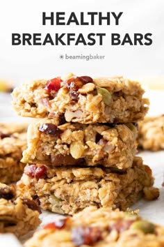 healthy breakfast bars stacked on top of each other