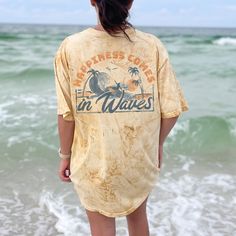 This comfy tie dye beachy tee is made of 100% cotton and features a relaxed fit. It's perfect for hot summer days spent on the beach or at the pool. Pair it with a pair of shorts and you're good to go! This Comfort Colors tie dye shirt is a unisex t-shirt made with incredibly soft, ring-spun cotton, each tee is soft-washed and garment-dyed. Its relaxed fit makes it the perfect daily choice for any casual occasion. 100% ring-spun cotton Medium fabric (6.1 oz/yd² (206.8 g/m Garment-dyed color blas Oversized Bleached T-shirt For Summer, Oversized Tie Dye Tops With Letter Print, Casual Washed Tops For Vacation, Summer Bleached Relaxed Fit T-shirt, Relaxed Fit Bleached T-shirt For Summer, Summer Tie Dye Tops With Graphic Print, Tie Dye Short Sleeve Top With Letter Print, Summer Graphic Tee With Bleached Design, Summer Graphic Tee With Bleached Detail