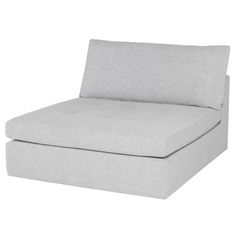 a gray chair with a white pillow on it's back and seat cushion in the middle