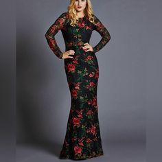 Lotus Threads Sheer Long Sleeve Floral Embroidered Gown Size 6 Nwt Style 61641 What A Stunning Show-Stopper. This High-Drama Rose Floral Embroidered Gown Is Very Reminiscent Of Dolce And Gabbana And So Totally Glamorous. Sheer Lace At The Sleeves And Neckline Ensure The Overall Look And Feel Isn't Too Heavy. A Scalloped Trim At The Waist Gives Definition. A Lace Train Gives Extra Dramatic Flair As You Walk Away. Keep It Classic With A Red Lip And Updo Or Go Totally Boho Chic With A Black Floppy Long Sleeve Evening Dress With Floral Embroidery For Gala, Long Sleeve Floral Embroidery Gown For Gala, Long Sleeve Gown With Floral Embroidery For Gala, Embroidered Long Sleeve Evening Dress, Fitted Long Sleeve Floral Print Gown, Black Floor-length Gown With Floral Print, Black Floral Print Floor-length Gown, Red Lace Long Sleeve Dress, Red Lace Dress Long