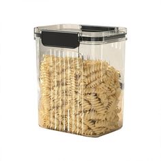 a plastic container filled with pasta noodles