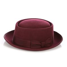 Burgundy Wool Pork Pie Hat Classic Cloche Hat With Curved Brim For Fall, Classic Fall Cloche Hat With Curved Brim, Classic Cloche Hat For Fall, Classic Adjustable Brimmed Cloche Hat, Classic Wool Cloche Hat With Curved Brim, Classic Wool Cloche Hat With Flat Brim, Classic Solid Cloche Hat For Fall, Elegant Fur Felt Fedora With Flat Bill, Elegant Fur Felt Fedora With Flat Brim