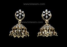 18 karat gold diamond jhumkas - diamond dangle earrings - 235-DJH003 - in 6.400 Grams for USD $1,572.70 USD. 
Made in India by Totaram Jewelers Online this product is in Gold - 18 Karat Gold  & is an excellent gift for Adult - Women. Ships fully insured with secured guaranteed delivery for free with your order over $250 from New Jersey USA & comes with 30 days exchange policy. Gold Diamond Jhumkas For Festivals, Yellow Gold Jhumkas For Reception And Festivals, Diamond Jhumkas, Diamond Dangle Earrings, Gifts For Adults, New Jersey, Gold Diamond, 18k Gold, Dangle Earrings