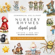 nursery rhymes clipart pack for commercial use - 32 transparent images included in this package