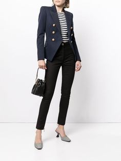 Shop Balmain double-breasted blazer jacket with Express Delivery - FARFETCH Luxury Chic Blazer With Double-breasted Buttons, Elegant Blue Blazer With Double-breasted Button, Double Blazer, Luxury Double-breasted Single Button Blazer, Luxury Navy Double-breasted Blazer, Blue Double-breasted Blazer With Pockets, Balmain Blazer, Blazer Blue, Lapel Blazer