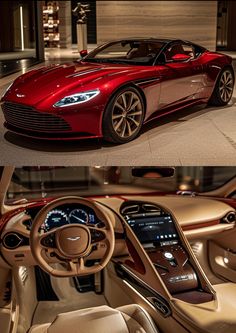 the interior and exterior of a luxury car