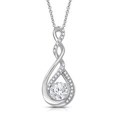 Brand: JeweliliFeatures: White Sapphire Pendant Necklace Length - 27.80mm, Width - 11.70mm, Height- 7.50mm The perfect gift for Valentine's day, promise, birthday, anniversary, Christmas gift. Item is shipped in a beautiful gift box Return on any order within 30 days Details: Shine vividly with this resplendent fashion teardrop pendant. Crafted in Sterling Silver, this elegant style features a pear-shaped shimmering White Sapphire embraced by polished and Diamond-accented cascading-style ribbons Elegant Personalized Diamond White Necklace, Diamond White Infinity Jewelry For Gift, Diamond Infinity Necklace For Gift, Cubic Zirconia Infinity Necklace For Anniversary, Silver Infinity Jewelry For Anniversary, Anniversary Clavicle Chain Pendant Necklace, White Gold Infinity Jewelry For Anniversary, Personalized Diamond White Jewelry For Formal Occasions, Classic Necklaces For Mother's Day Anniversary