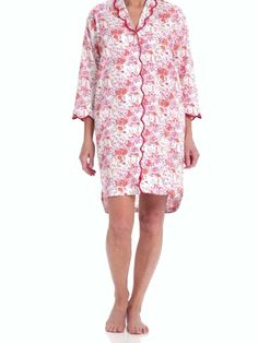 Getting dressed for bed is a stylish affair when you wear our pink floral nightshirt. Designed by Heidi and crafted in a custom floral pattern of pink watercolor botanicals, the nightshirt features three-quarter sleeves finished with a scalloped hem. Lightweight cotton offers the perfect level of warmth and comfort morning and night. 
﻿This style is running small, please size up if needed
Product Details

Breathable, lightweight, and soft
A slight A-line hem is a perfect length
Painterly flower Spring Floral Print Sleepwear For Home, Floral Print Long Sleeve Nightgown For Loungewear, White Floral Print Long Sleeve Nightgown, Floral Print Long Sleeve Nightgown For Sleepovers, Long Sleeve Floral Print Nightgown For Sleepovers, Feminine Long Sleeve Cotton Nightgown, White Long Sleeve Spring Chemise, White Long Sleeve Chemise For Spring, Feminine Relaxed Fit Sleepwear