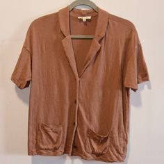 Nwot. Rudy Orange Linen Shirt From Madewell. Size Xxs (Fit Is Oversized) Brown Relaxed Fit Button-up Top, Brown Camp Collar Top With Pockets, Casual Brown Camp Shirt With Pockets, Brown Camp Collar Tops For Fall, Casual Button-up Camp Shirt For Day Out, Brown Everyday Tops With Pockets, Brown Tops With Pockets For Everyday, Spring Camp Shirt With Camp Collar For Loungewear, Casual Brown Button-up Camp Shirt