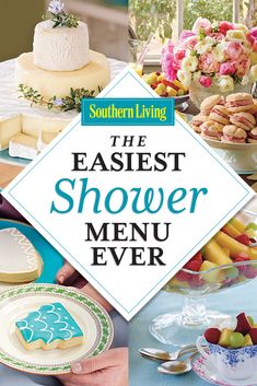 the cover of southern living's latest shower menu is displayed on a table