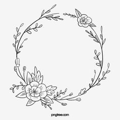 a circular frame with flowers and leaves