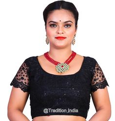 This is Black Handmade Saree Blouse. Item is made in Embroidered Net and Dupion Silk Lining Size available from 32 to 50.  All blouses have two inches margin which can be open for further adjustments   We can do any type of alteration like short sleeves or long sleeves etc Shipping - The Order will be dispatched within 2-3 working days time. Standard (Free Shipping) Orders - Will be dispatched by Postal Service. It takes about 13 to 18 working days time for most locations worldwide. The Shipping Semi-stitched Lace Work Blouse Piece For Diwali, Traditional Embroidered Top With Padded Blouse For Party, Black Blouse With Resham Embroidery For Festivals, Festive Embroidered Padded Top For Party, Festive Party Embroidered Padded Top, Black Blouse With Resham Embroidery For Festive Occasions, Festive Black Blouse With Resham Embroidery, Semi-stitched Blouse Piece For Navratri Celebration, Embroidered Blouse For Navratri Party