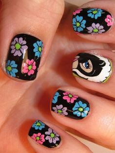 Hand Painted Nail Art Designs Bambi Nails, Flower Bambi, Bambi Flower, Epic Nails, Nailart Tutorial, Fashion Nail Art, Cartoon Nails