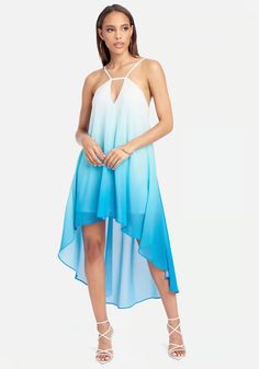 Ombre High Low Halter Dress | bebe White Dress Accessories, Bandage Dress Bodycon, Keyhole Neckline, Maxi Dress Wedding, Bebe Dresses, French Blue, Blue Ombre, Clothing Size Chart, Dress Size Chart