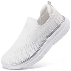 PRICES MAY VARY. [ SLIP ON BREATHABLE MESH UPPER ]: STQ women's walking shoes feature a highly elastic and skin-friendly knitted mesh upper for bringing ultimate comfort to the feet. Breathable and comfortable mesh keep your feet fresh all day, provide a well-ventilated and dry environment for your feet inside the shoes [MEMORY FOAM & SUPPORTIVE INSOLE] These slip on walking shoes women with a soft memory foam insole, so you feel like stepping in the air, good cushioning effect to take care of y Comfortable White Walking Shoes With Slip-resistance, Comfortable White Slip-on Sneakers With Arch Support, White Slip-on Sneakers For Light Sports With Cushioned Footbed, White Slip-on Running Shoes With Ortholite Insole, White Synthetic Slip-on Sneakers With Arch Support, Walking Tennis Shoes, Womens Tennis Shoes, Slip On Trainers, Outdoor Running