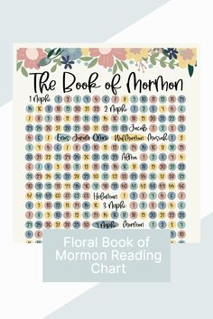 the book of mormon is shown in front of a blue and white background with flowers