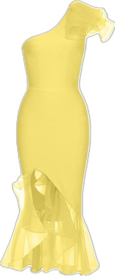 BANDAGE ONE-SHOULDER MIDI DRESS IN YELLOW Wedding Midi Dress, Formal Wear Dresses, One Shoulder Midi Dress, Dress Women Elegant, Life Of The Party, Midi Dress Summer, Formal Dresses For Women, Product Images, Bandage Dress