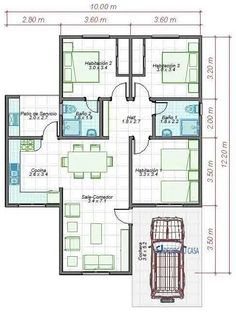 the floor plan for a three bedroom apartment with an attached garage and living room area