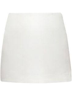 double satin mini skirt from PRADA featuring white, silk, satin finish, triangle logo, concealed side zip fastening and above-knee length. White Silk Mini Skirt, Prada Mini Skirt, Polyvore Aesthetic, Fame Clothes, Skirt Png, Versace Skirt, Dress Reference, Prada Skirt, Jacquard Midi Skirt