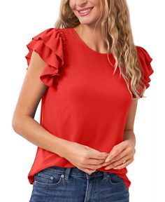 CeCe - Ruffled Flutter-Sleeve Top Short Sleeve Knit Top, Lovely Tops, Flutter Sleeve Top, Ruffled Sleeve Top, Ruffle Shorts, Cute Tops, Flutter Sleeve, How To Look Pretty, Womens Clothing Tops