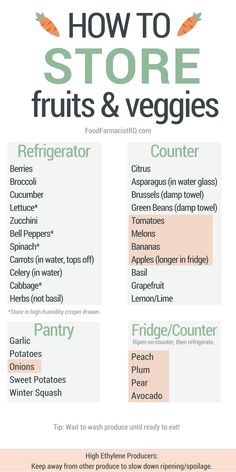 an info sheet describing how to store fruits and veggies