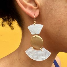 Gold And White Acrylic Fishhook Earrings Chic White Metal Earrings, White Nickel-free Earrings For Summer, Nickel-free White Summer Earrings, Nickel-free White Earrings For Summer, Summer White Nickel-free Earrings, Fishhook Earrings, Fish Hook Earrings, White Acrylic, White Acrylics