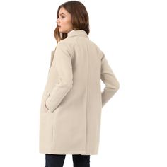 A classic trench coat makes for the perfect layering piece. Vintage trench details are softened by a notched lapel and one button closure. Slip into this trench coat on your way to work during cool mornings, or add it as a comfortable layer to your everyday t-shirt and jeans to keep you warm. Pair it with boots for a warm winter outfit. Beige Pea Coat With Notch Lapel And Hidden Buttons, Cream Lapel Collar Outerwear For Business, Beige Pea Coat With Notch Lapel For Work, Tailored Beige Pea Coat With Lapel Collar, Solid Notch Lapel Wool Coat For Spring, Tailored Collared Beige Outerwear, Tailored Beige Pea Coat With Notch Lapel, Beige Pea Coat With Hidden Button Closure For Work, Cream Outerwear With Double Button And Notch Lapel