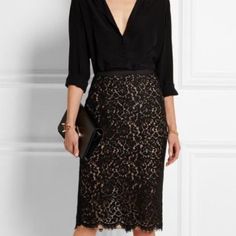 Michael Kors Size 8 Black Lace Nude Lining Pencil Skirt Brand New With Tags Smoke Free Pet Free Black Lace Skirt Outfit, Rok Outfit, Below The Knee Dresses, Black Lace Skirt, Lace Pencil Skirt, Dress Sketches, Outfit Trends, Black Lace Dress, Fashion Mode