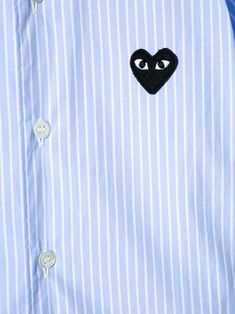 Blue and white cotton chest logo shirt from COMME DES GARÇONS PLAY KIDS featuring a striped print, a classic collar, a front button fastening, short sleeves and a straight hem. | Comme Des Garçons Play Kids Chest Logo Shirt Comme Des Garcons Play, Logo Shirt, Ballet Flat Shoes, Comme Des Garcons, Toys For Girls, Boys Shoes, Jeans Dress, Jean Coat, Girls Shoes