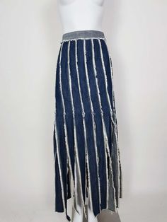 For Sale on 1stDibs - Blue denim skirt with fringe trim by Jean Paul Gaultier, wear yours with the matching shirt. -Frayed fringe details along seams and hems -Metal zipper Fitted Cotton Bottoms With Fringe, Bohemian Cotton Denim Skirt With Frayed Hem, Bohemian Cotton Skirt With Frayed Hem, Blue Cotton Bottoms With Fringe, 90s Gaultier, Denim Fashion Outfits, Denim Upcycle, Skirt With Fringe, Denim And Diamonds