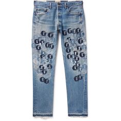 EXCLUSIVE AT MR PORTER. Upcycling vintage pieces is a Gallery Dept. specialty, these jeans are made from a pair of repurposed Levi's. Cut for a straight-leg it, they're appliquéd with 'G' logo patches in a variety of washes and finished with frayed hems. Gallery Dept, Jeans For Men, Mr Porter, Distressed Jeans, Straight Jeans, Patch Logo, Fashion News, Mens Jeans, Blue Denim