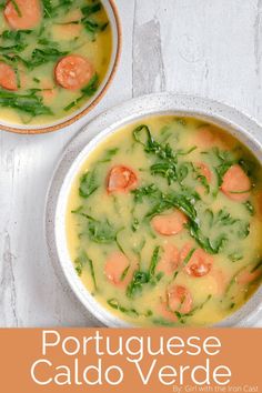 two bowls of soup with carrots and green beans